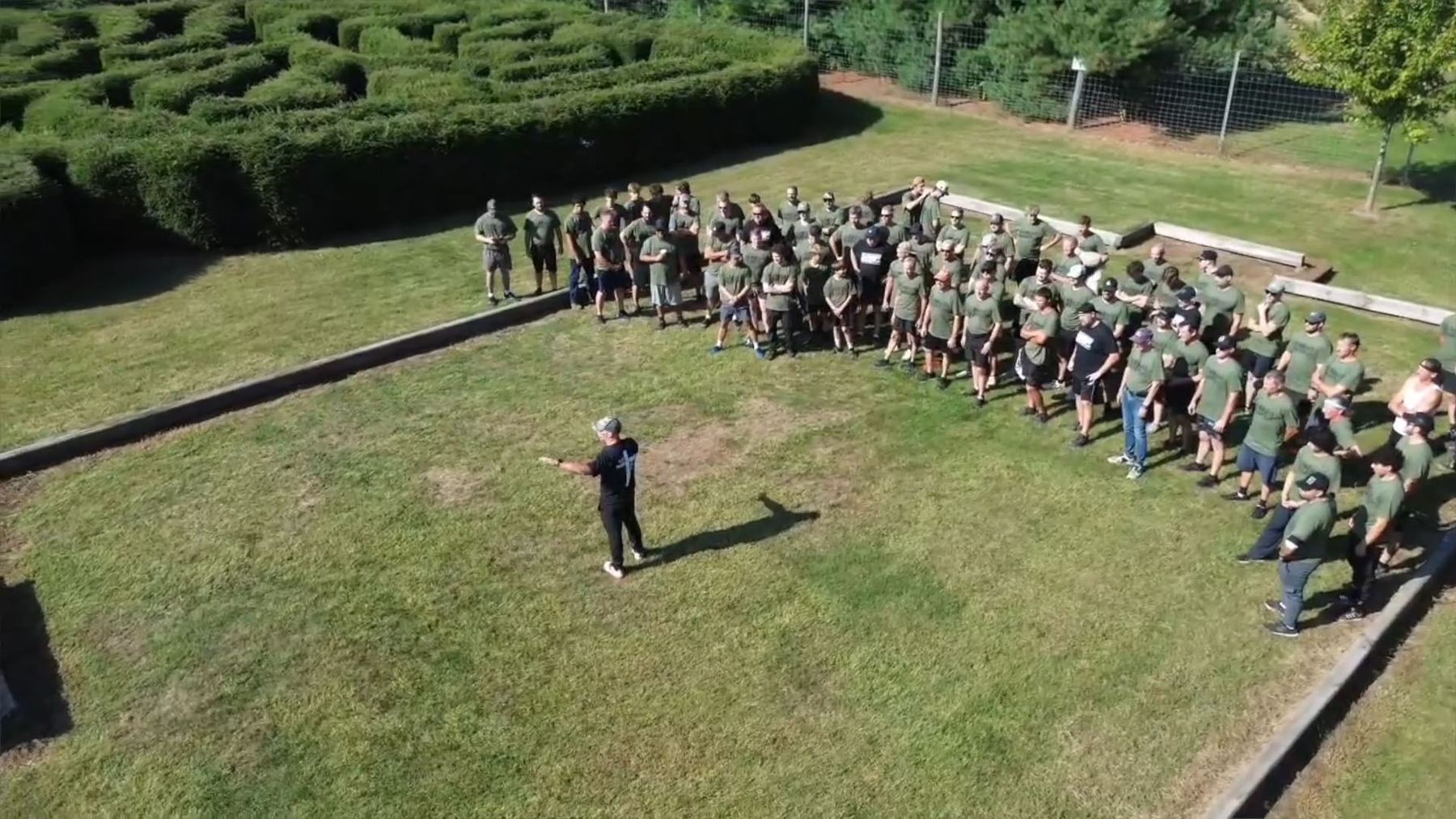 Aerial view of FORGED men gathered at the retreat