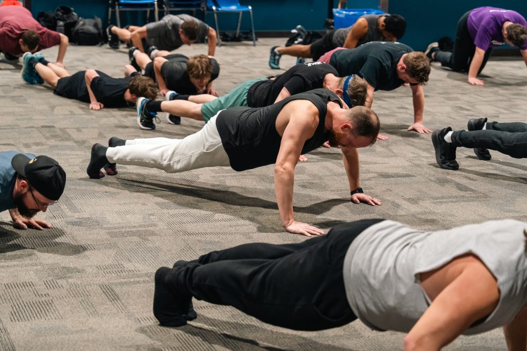 Christian men’s group doing team workout at Forged 27:17