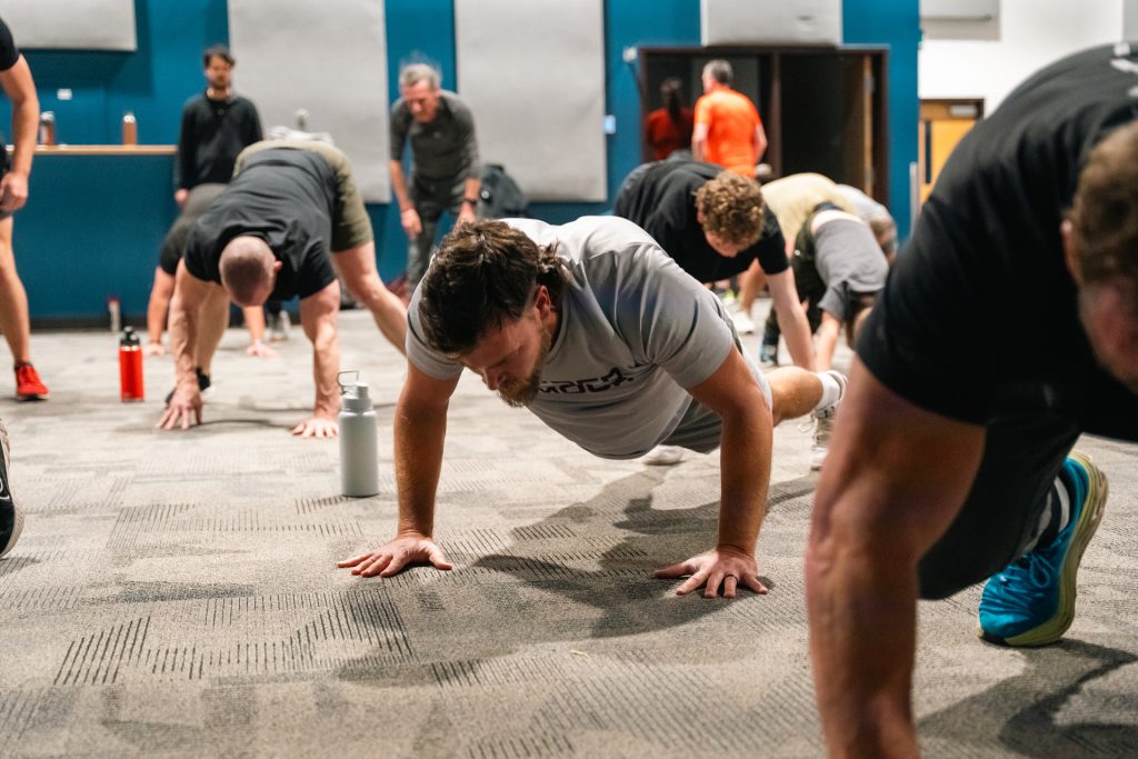 Christian men’s group doing team workout at Forged 27:17